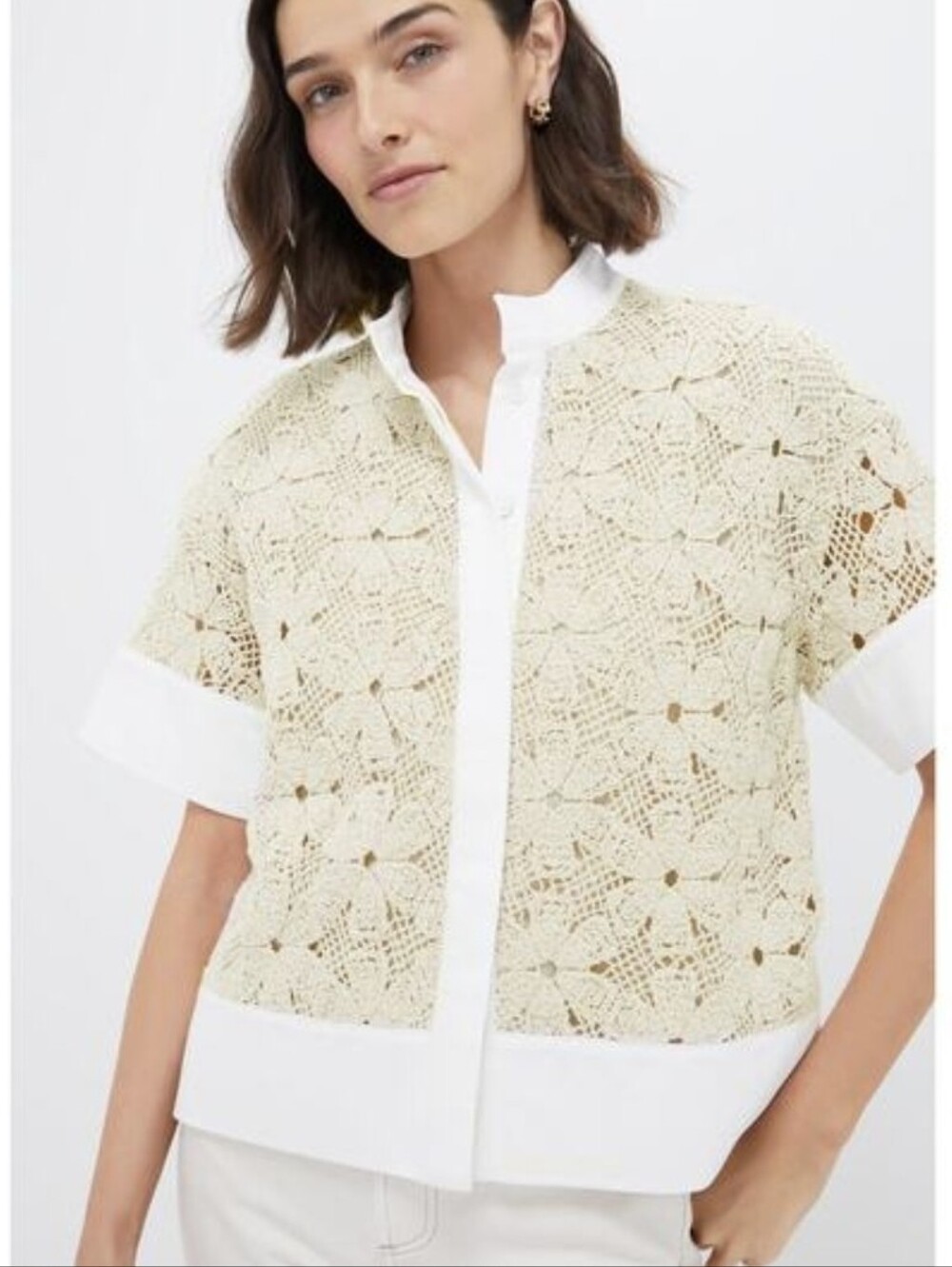 Tuckernuck Tan Crochet Sofia Button Up Shirt Size Small